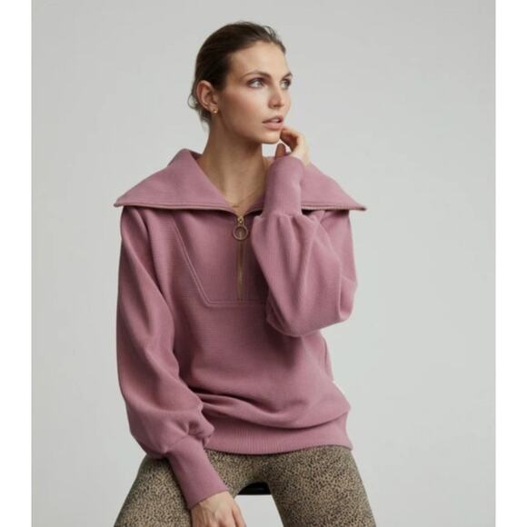 Varley Pink Rose Ottoman Half Zip Ribbed Knit Cowl Neck Pullover NWT Size Small - Picture 12 of 12